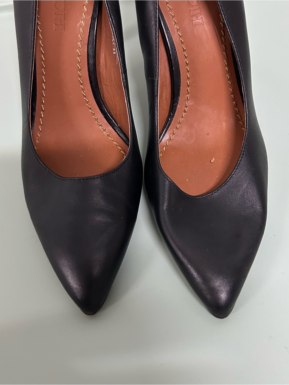 Coach Black Leather Pointed Toe Pumps - Picture 4 of 16